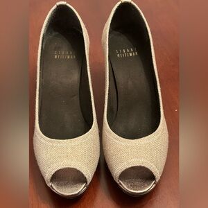 Stuart Weitzman Women's Tan Peep Toe Heels